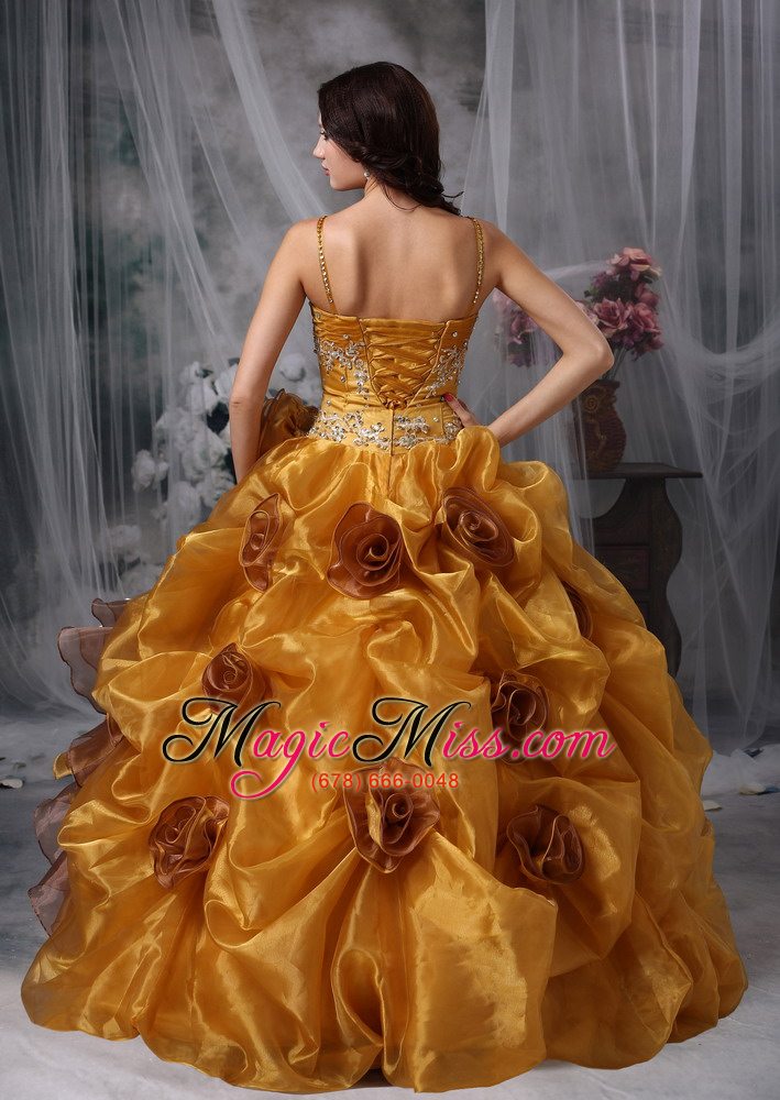 wholesale brown ball gown straps floor-length organza beading quinceanera dress